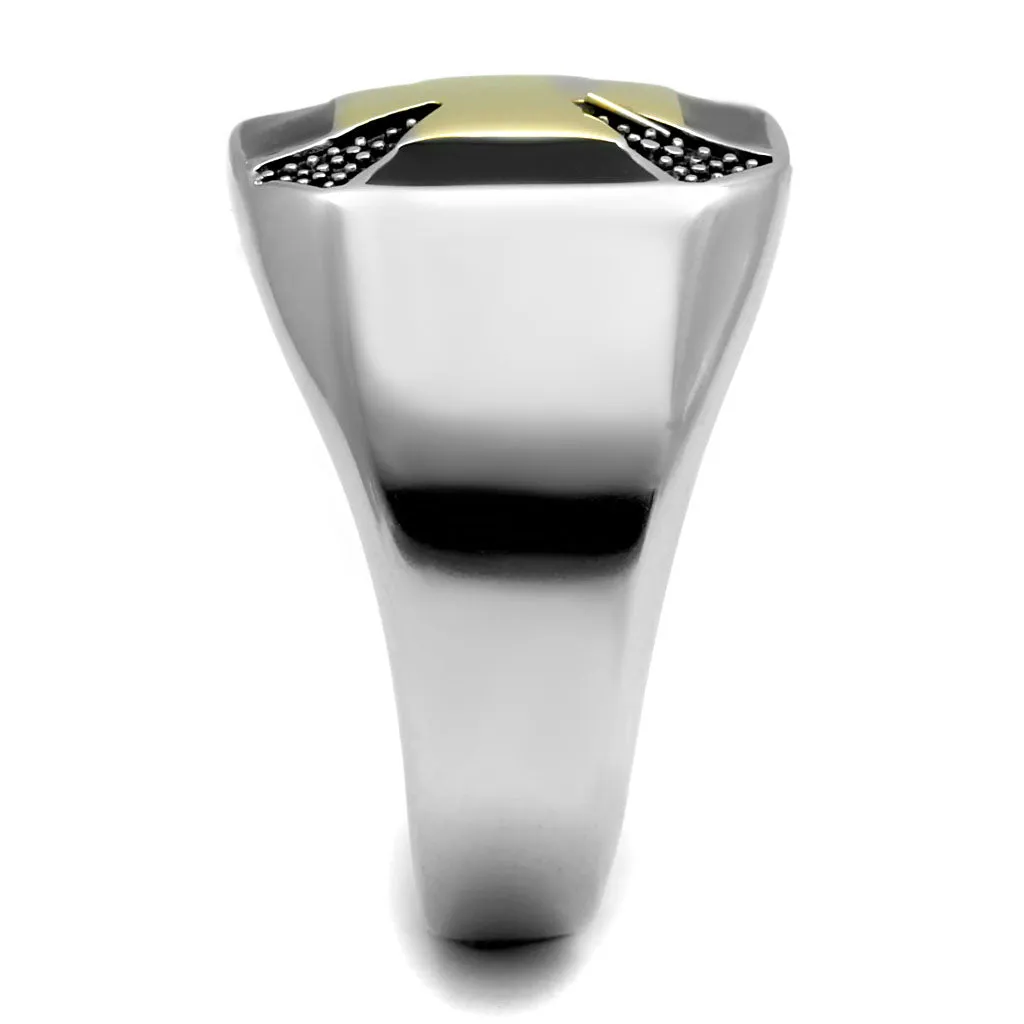 CJE3019 Wholesale Men's Stainless Steel Two Tone IP Gold Epoxy Jet Black Ring