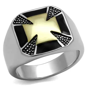 CJE3019 Wholesale Men's Stainless Steel Two Tone IP Gold Epoxy Jet Black Ring