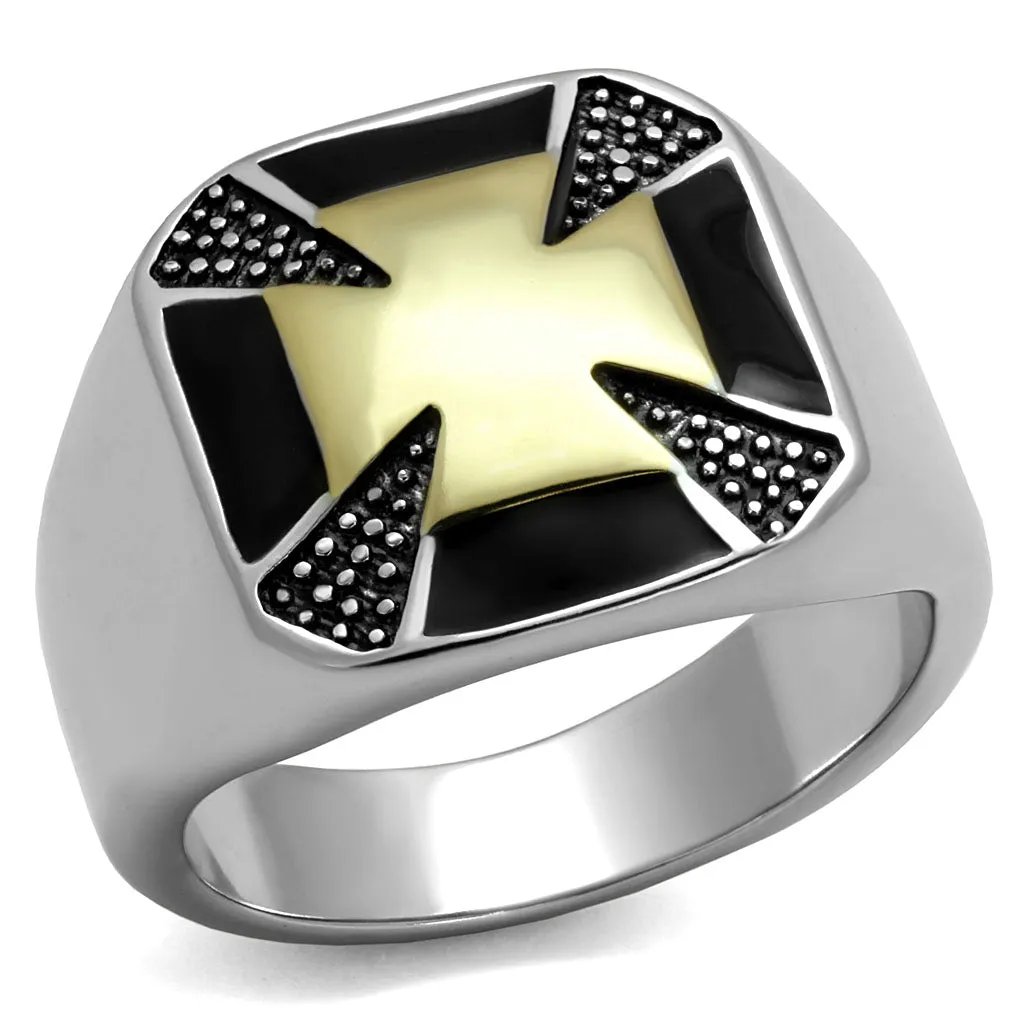 CJE3019 Wholesale Men's Stainless Steel Two Tone IP Gold Epoxy Jet Black Ring