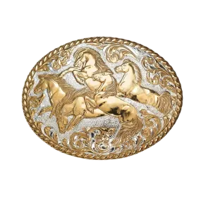 Crumrine Men's Bronze 5 Wild Horses Oval Buckle C08700