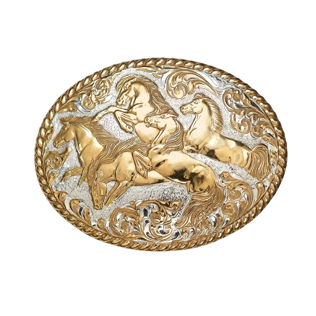 Crumrine Men's Bronze 5 Wild Horses Oval Buckle C08700