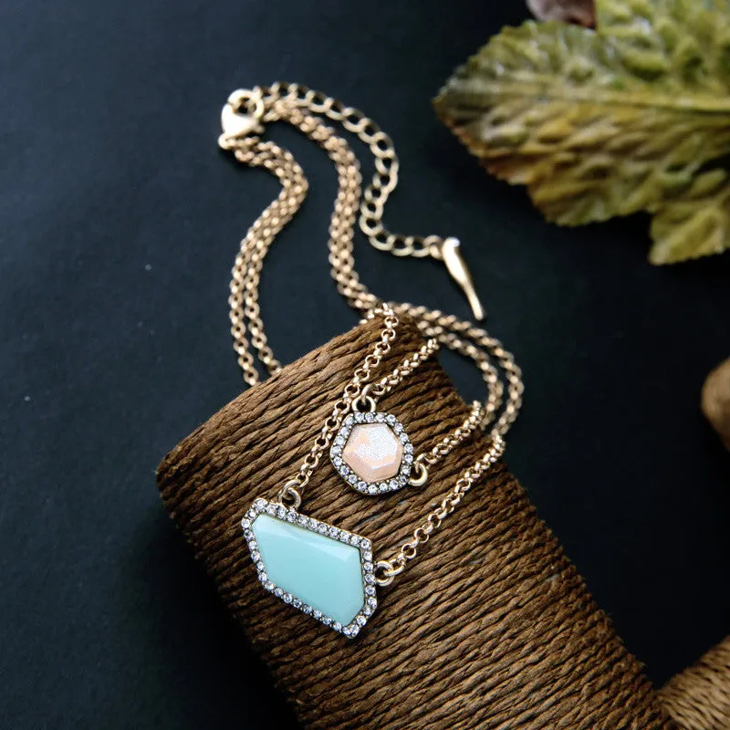 Double Chain Personality Irregular Pendant Necklace Women Fashion Jewelry