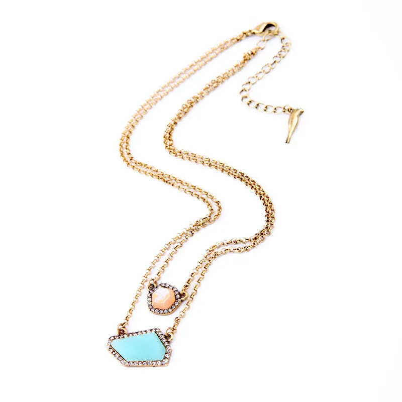 Double Chain Personality Irregular Pendant Necklace Women Fashion Jewelry