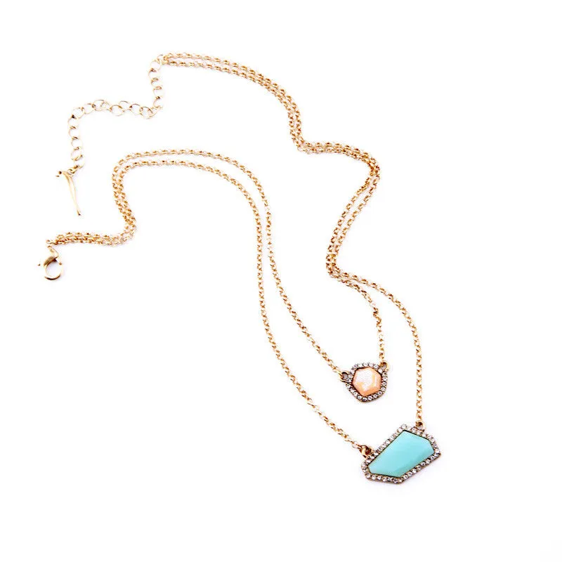 Double Chain Personality Irregular Pendant Necklace Women Fashion Jewelry