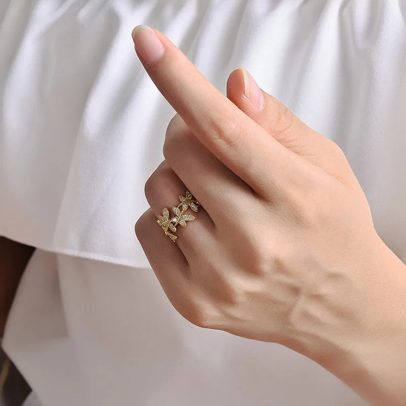 Elegant Flower Rings Composed Of 10 Butterflies Paved Tiny CZ Stone Fashion Rings For Women Perfect Accessories Jewelry