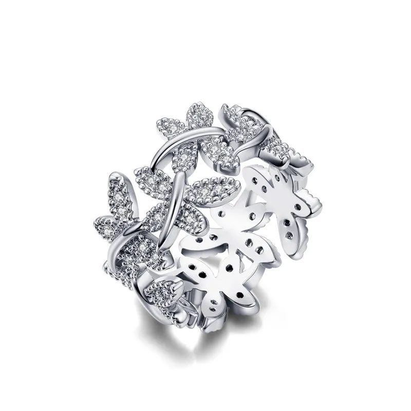 Elegant Flower Rings Composed Of 10 Butterflies Paved Tiny CZ Stone Fashion Rings For Women Perfect Accessories Jewelry