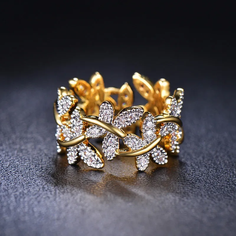 Elegant Flower Rings Composed Of 10 Butterflies Paved Tiny CZ Stone Fashion Rings For Women Perfect Accessories Jewelry