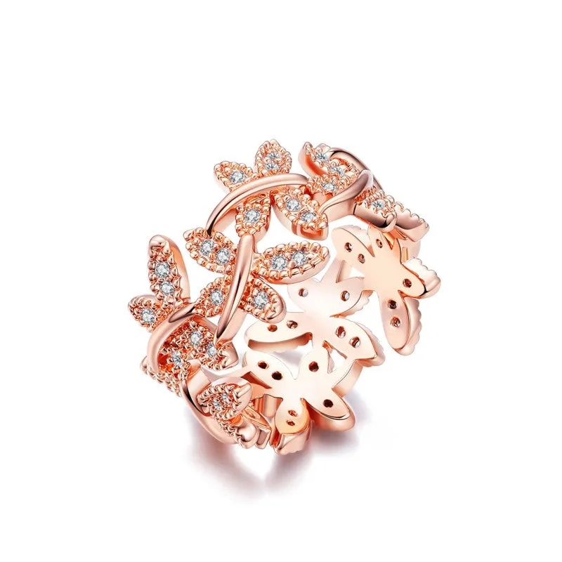 Elegant Flower Rings Composed Of 10 Butterflies Paved Tiny CZ Stone Fashion Rings For Women Perfect Accessories Jewelry