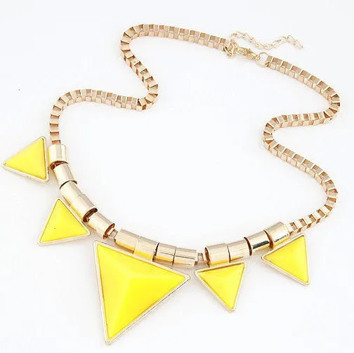 Fashion Bohemia Style Womens Unique Jewelry Triangle Gems Bib Necklace & Pendants Chain
