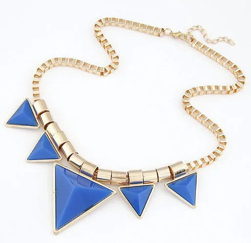 Fashion Bohemia Style Womens Unique Jewelry Triangle Gems Bib Necklace & Pendants Chain
