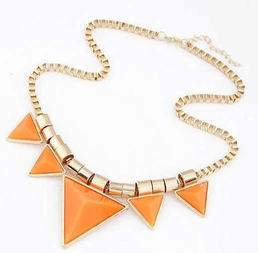 Fashion Bohemia Style Womens Unique Jewelry Triangle Gems Bib Necklace & Pendants Chain