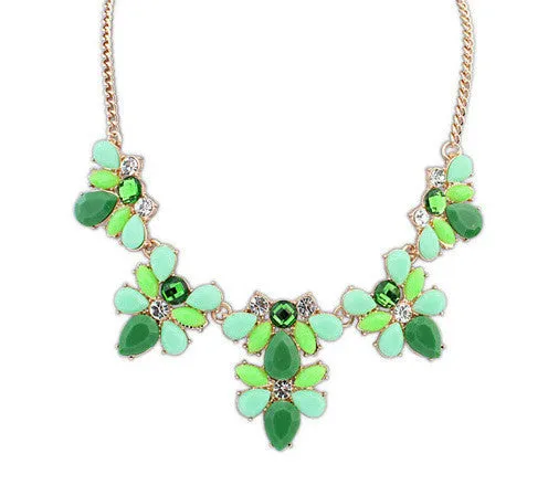 Fashion Women's Crystal Flower Chunky Statement Bib Pendant Chain Choker Necklace necklaces & pendants