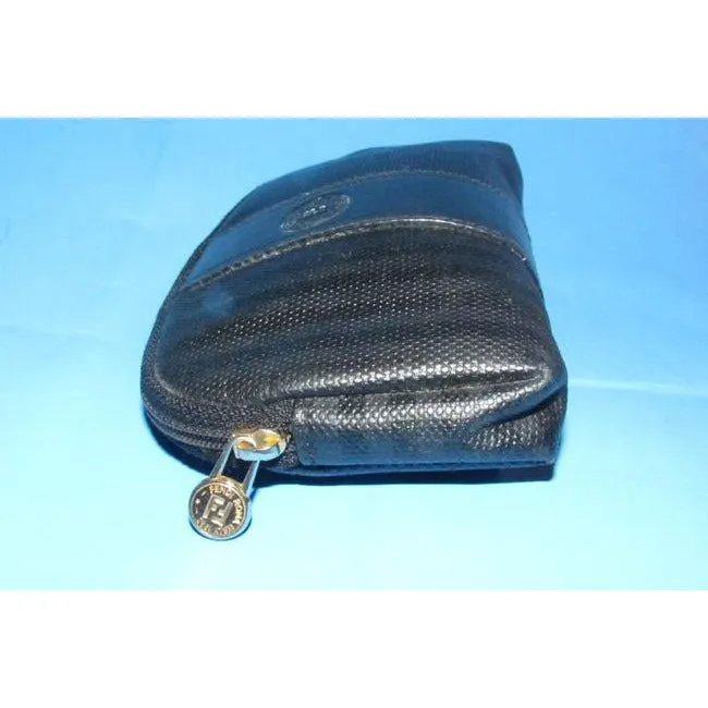Fendi Black Thin Striped Print Rounded Top Pouch Cosmetic Bag Wallet