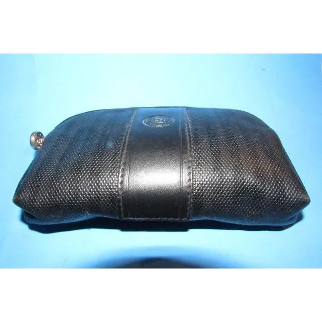 Fendi Black Thin Striped Print Rounded Top Pouch Cosmetic Bag Wallet