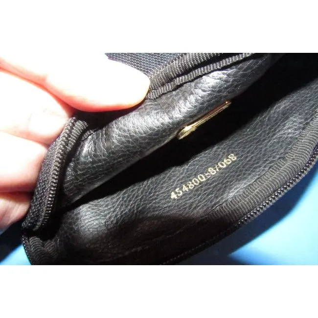 Fendi Black Thin Striped Print Rounded Top Pouch Cosmetic Bag Wallet