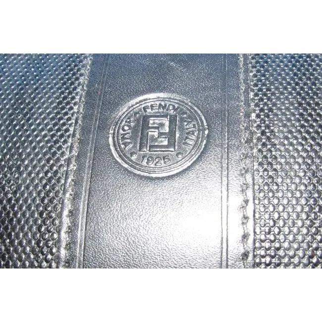 Fendi Black Thin Striped Print Rounded Top Pouch Cosmetic Bag Wallet