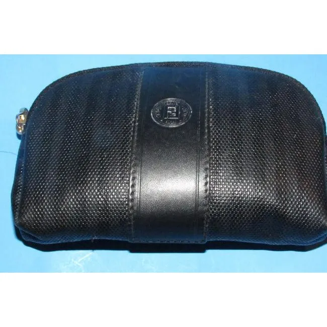 Fendi Black Thin Striped Print Rounded Top Pouch Cosmetic Bag Wallet