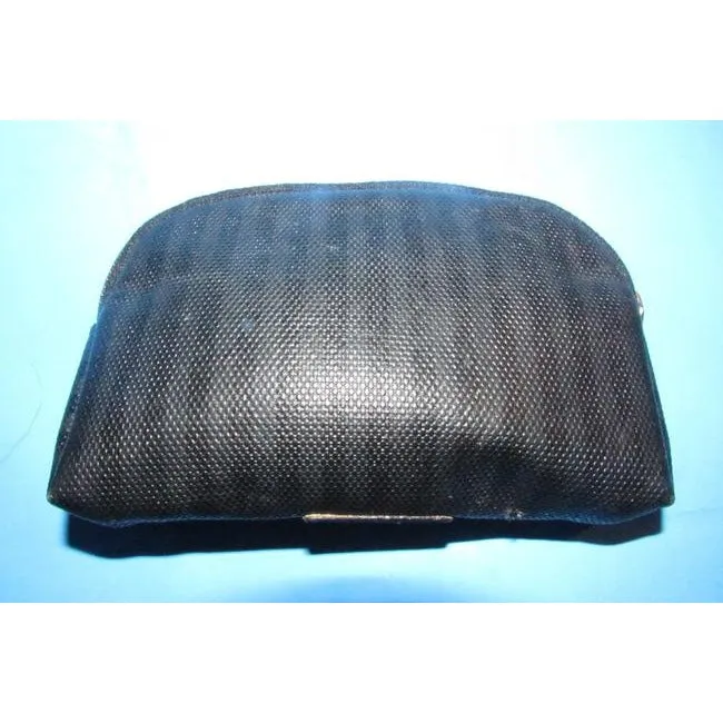 Fendi Black Thin Striped Print Rounded Top Pouch Cosmetic Bag Wallet