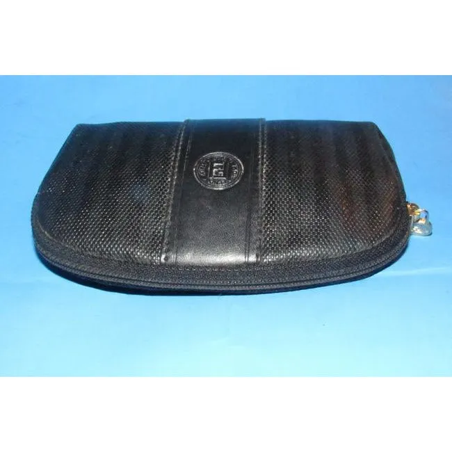 Fendi Black Thin Striped Print Rounded Top Pouch Cosmetic Bag Wallet
