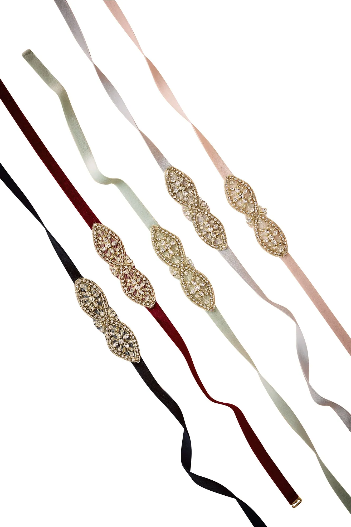 Fitted bridesmaids belts with golden beading (as seen on BHLDN)