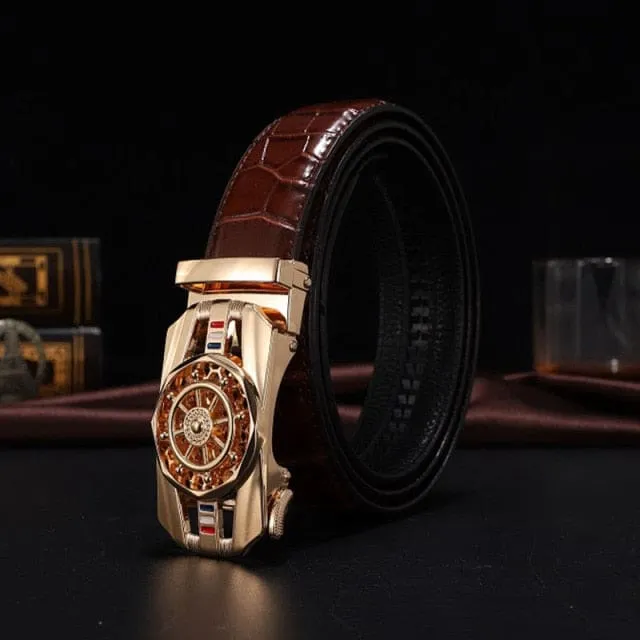 Genuine Leather Luxury Stone Pattern High Quality Business Automatic Buckle Belts