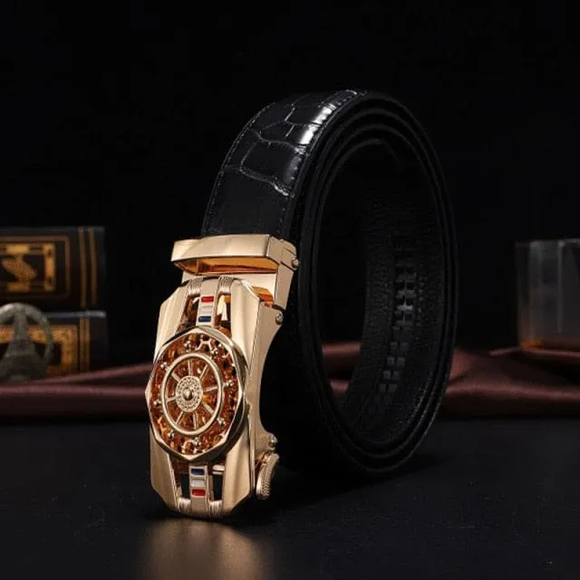 Genuine Leather Luxury Stone Pattern High Quality Business Automatic Buckle Belts