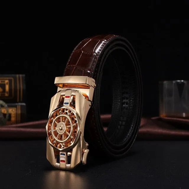 Genuine Leather Luxury Stone Pattern High Quality Business Automatic Buckle Belts