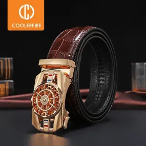 Genuine Leather Luxury Stone Pattern High Quality Business Automatic Buckle Belts