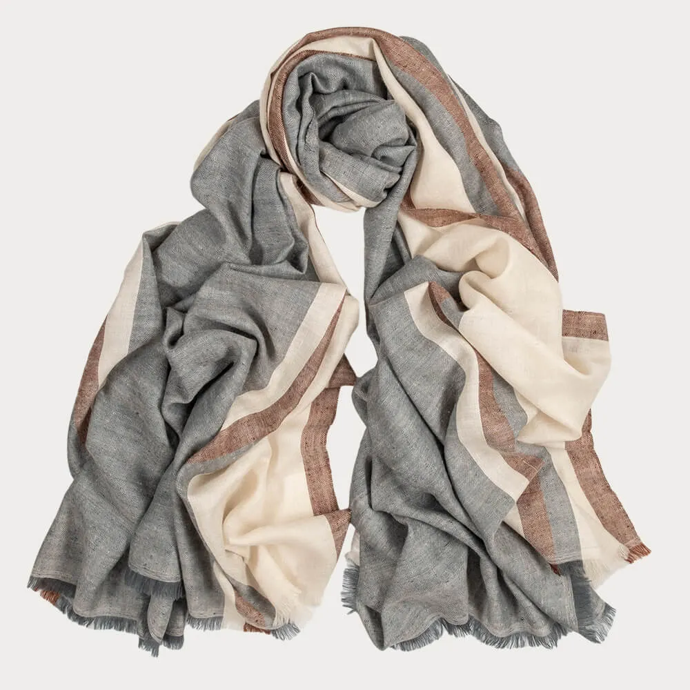 Grey Melange and Vanilla Pashmina Cashmere Shawl