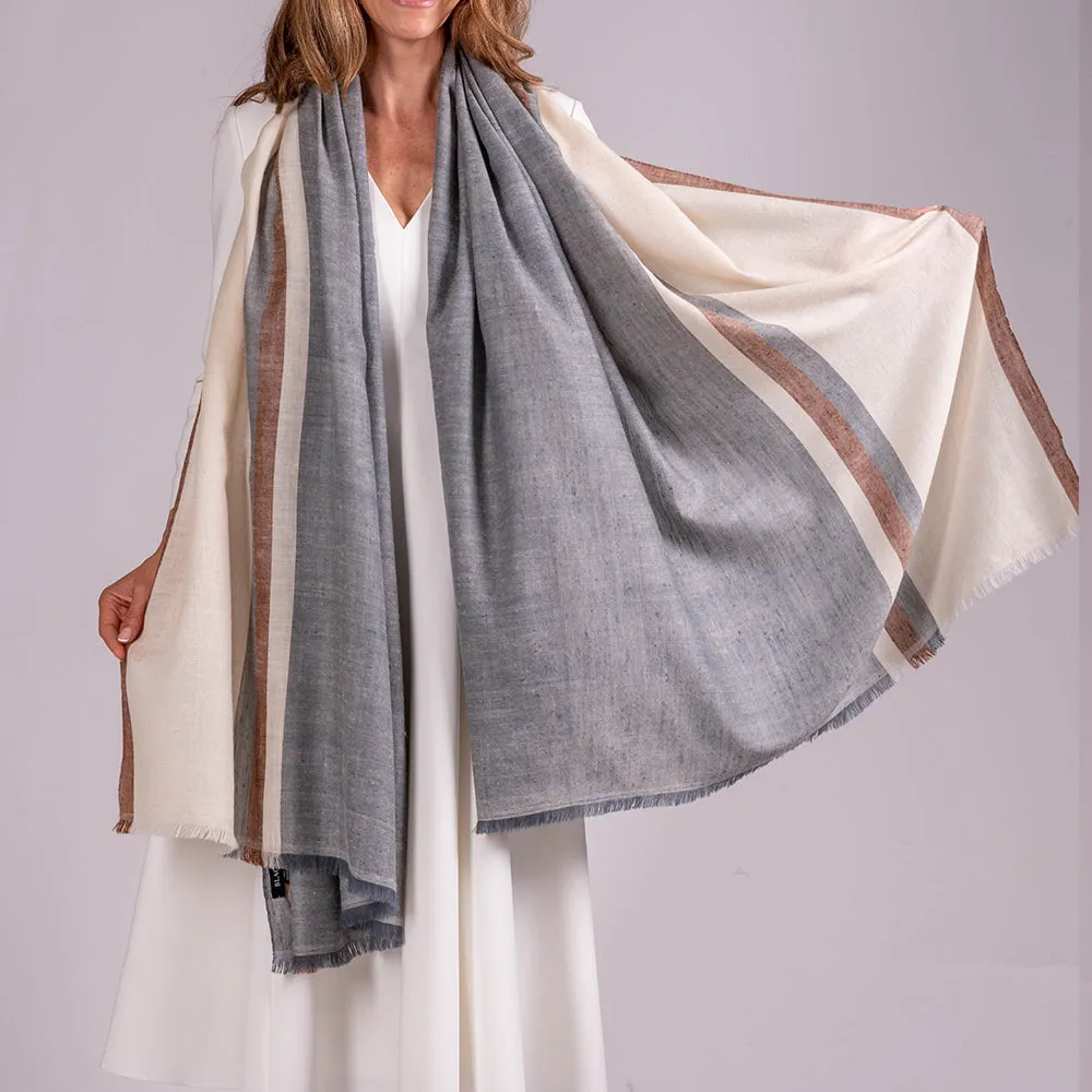 Grey Melange and Vanilla Pashmina Cashmere Shawl