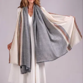 Grey Melange and Vanilla Pashmina Cashmere Shawl