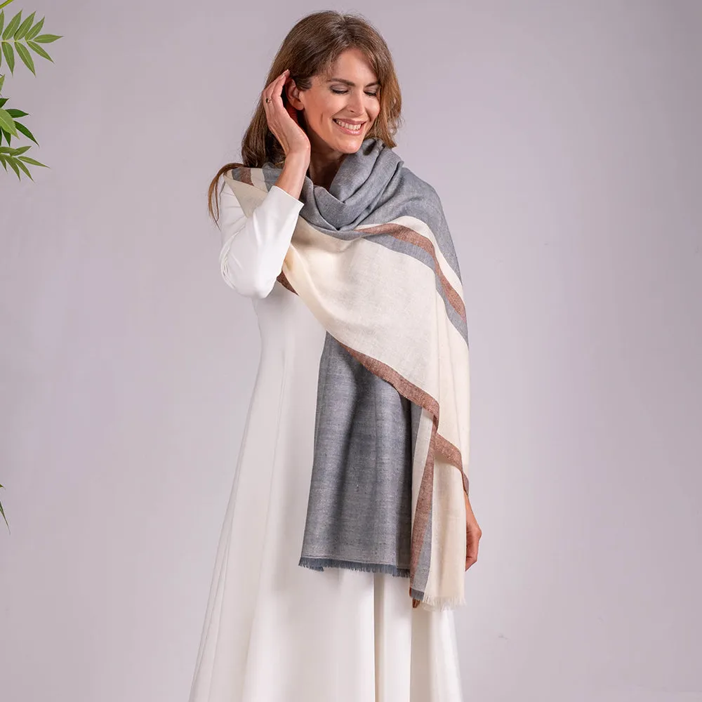 Grey Melange and Vanilla Pashmina Cashmere Shawl
