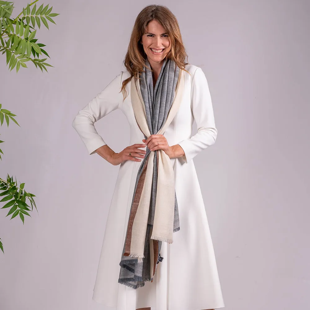 Grey Melange and Vanilla Pashmina Cashmere Shawl