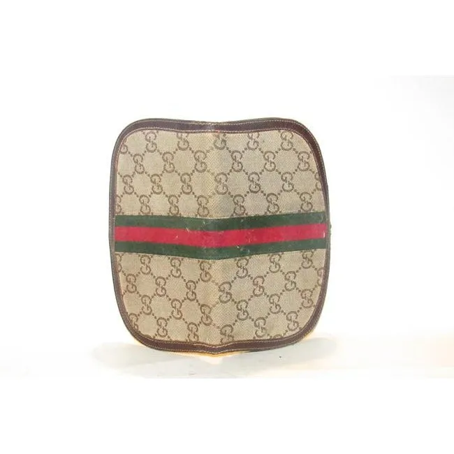 Gucci Brown Large G Logo Print Canvas And Leather With An Inlaid Red-Green Sherry Stripe And Hinged H