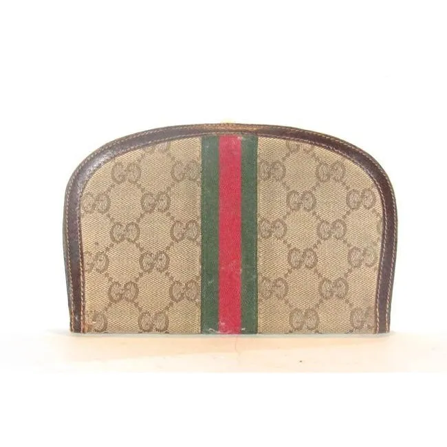 Gucci Brown Large G Logo Print Canvas And Leather With An Inlaid Red-Green Sherry Stripe And Hinged H