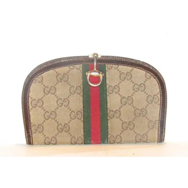 Gucci Brown Large G Logo Print Canvas And Leather With An Inlaid Red-Green Sherry Stripe And Hinged H