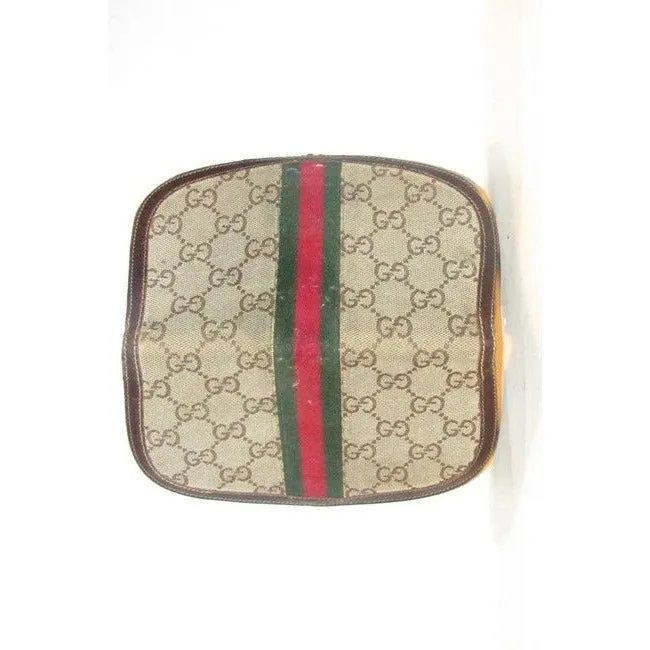 Gucci Brown Large G Logo Print Canvas And Leather With An Inlaid Red-Green Sherry Stripe And Hinged H