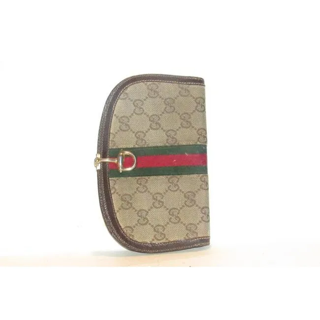 Gucci Brown Large G Logo Print Canvas And Leather With An Inlaid Red-Green Sherry Stripe And Hinged H