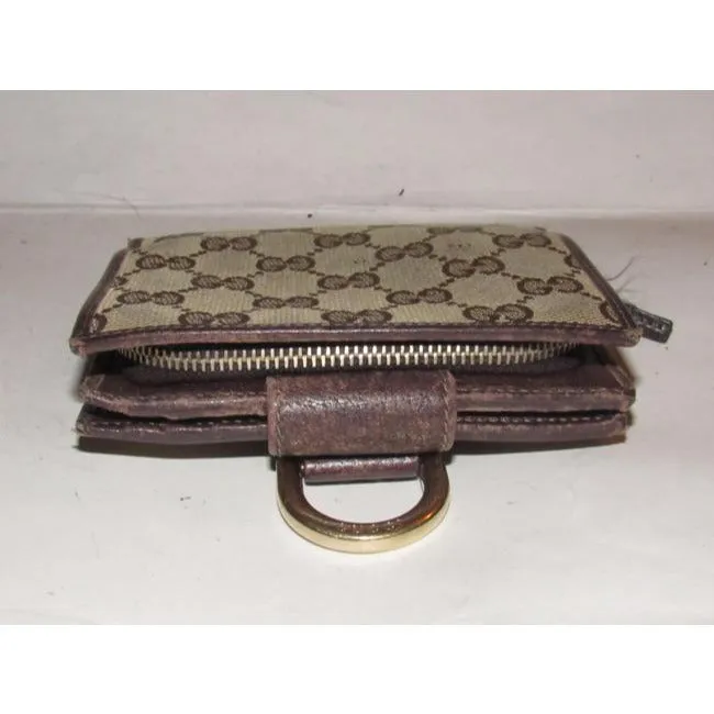 Gucci Brown Large G Logo Print Coated Canvas And Brown Leather With A Gold Abbey D Ring Accent Vinta