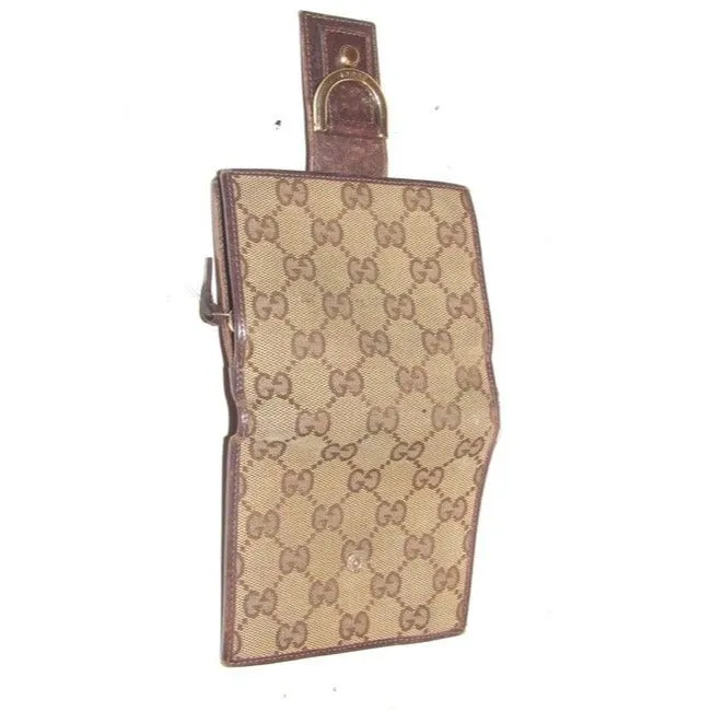 Gucci Brown Large G Logo Print Coated Canvas And Brown Leather With A Gold Abbey D Ring Accent Vinta