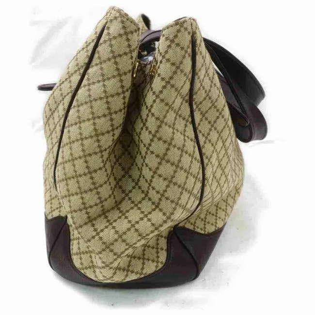 Gucci, brown on tan diamante print canvas and brown leather, XL '1973' top handle shoulder bag with a bold gold GG accent