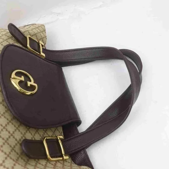 Gucci, brown on tan diamante print canvas and brown leather, XL '1973' top handle shoulder bag with a bold gold GG accent