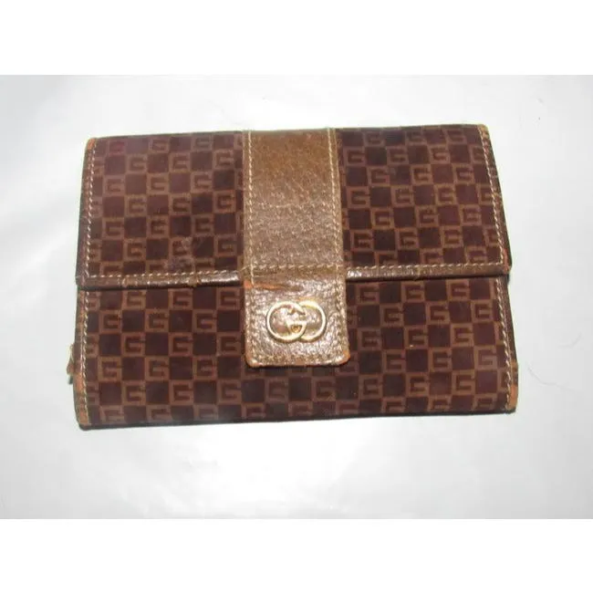 Gucci Brown Square G Logo Print Canvas Andor Leather Wallet