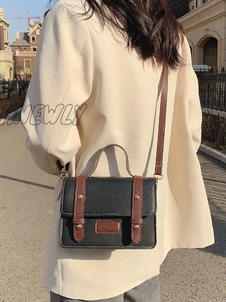 Hnewly - Letter Patch Flap Satchel Bag  - Women Satchels