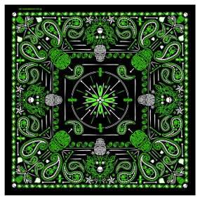 Hot Leathers BAB1068 Green Paisley Skulls Bandana