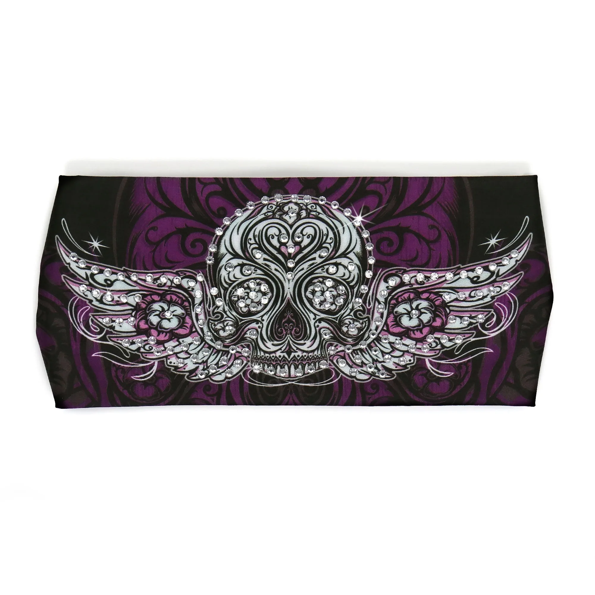 Hot Leathers Bling Bands Antique Sugar Skull Rhinestone Crystal Headband Wraps RWC2003