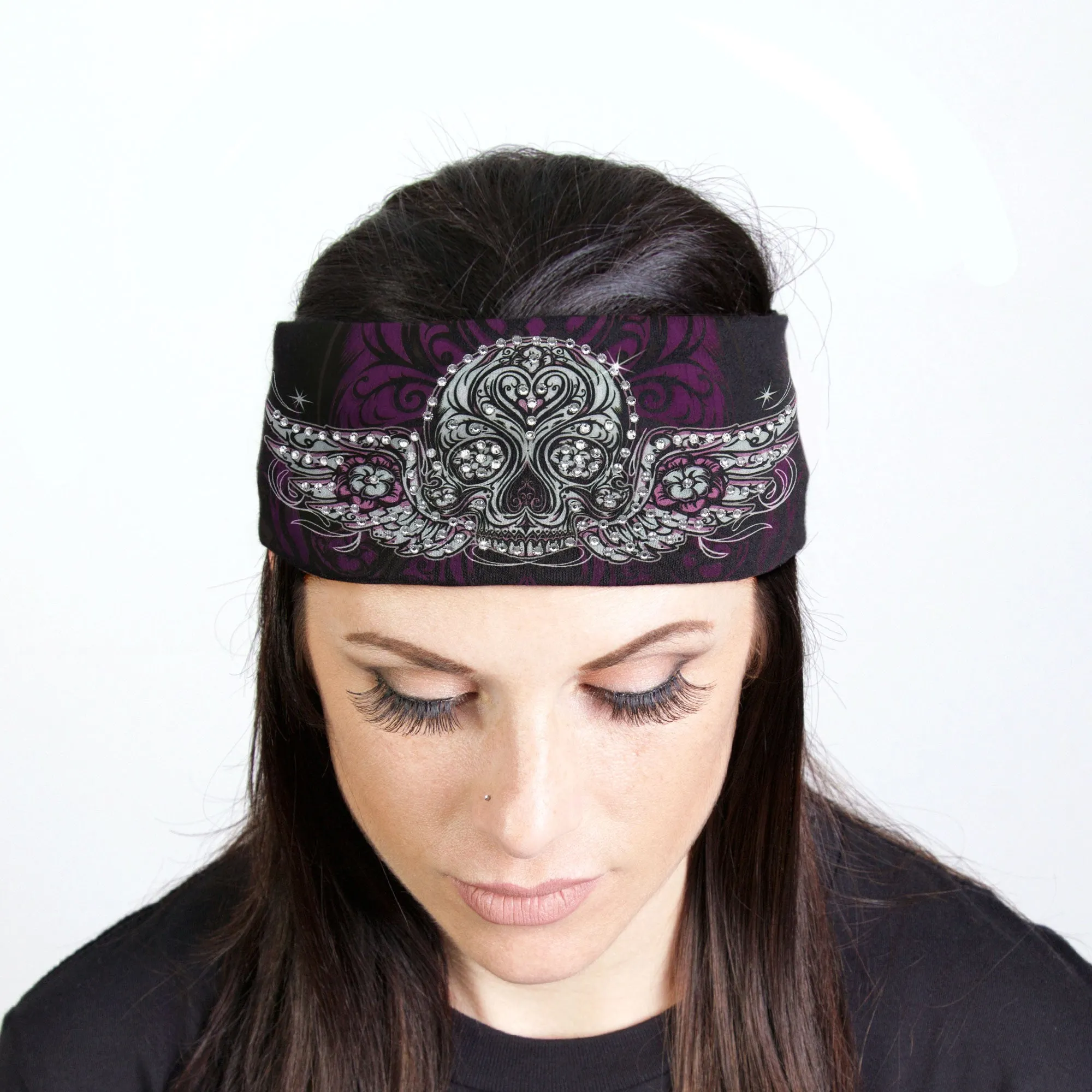 Hot Leathers Bling Bands Antique Sugar Skull Rhinestone Crystal Headband Wraps RWC2003