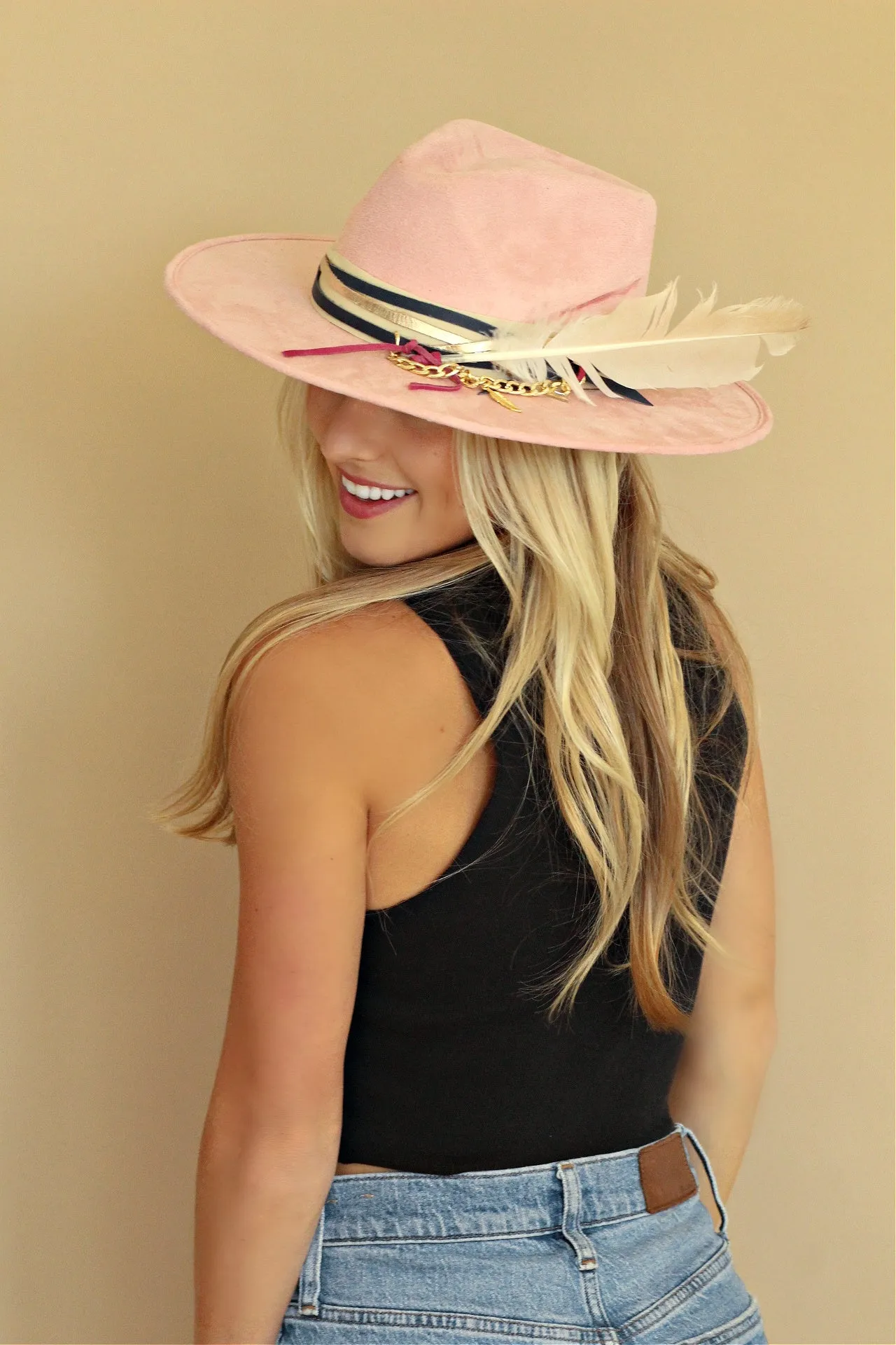 IN STOCK!! GB ORIGINAL: The Navajo Feather Banded Suede Hat in Pink