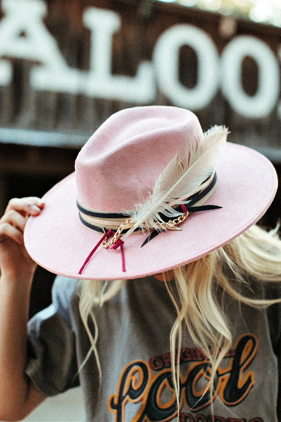 IN STOCK!! GB ORIGINAL: The Navajo Feather Banded Suede Hat in Pink