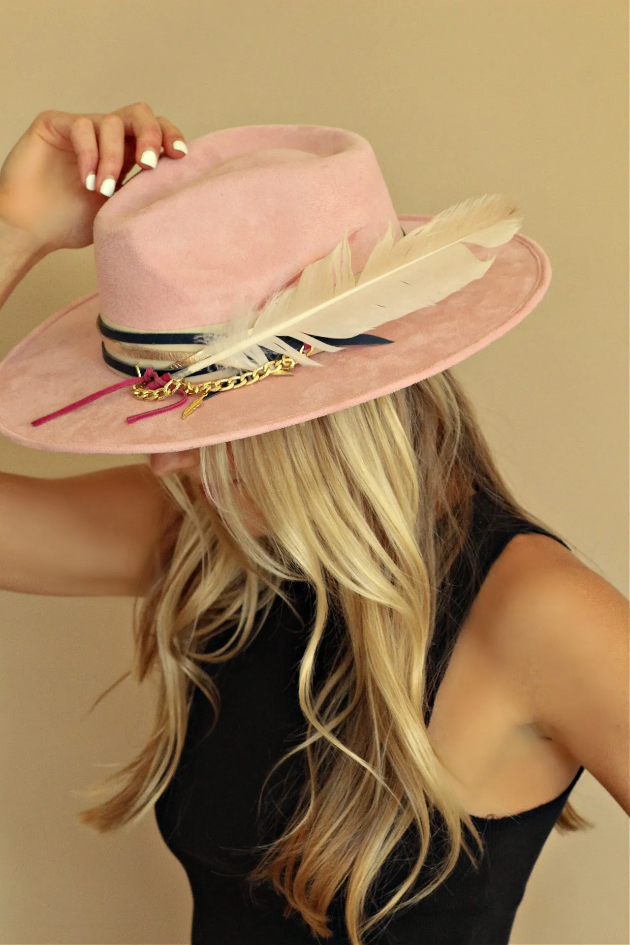 IN STOCK!! GB ORIGINAL: The Navajo Feather Banded Suede Hat in Pink